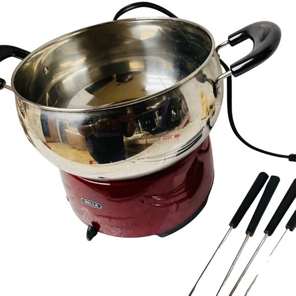 Bella 3 Qt Electric Fondue Pot Set Adjustable Thermostat Stainless Steel Red & B - Picture 4 of 13